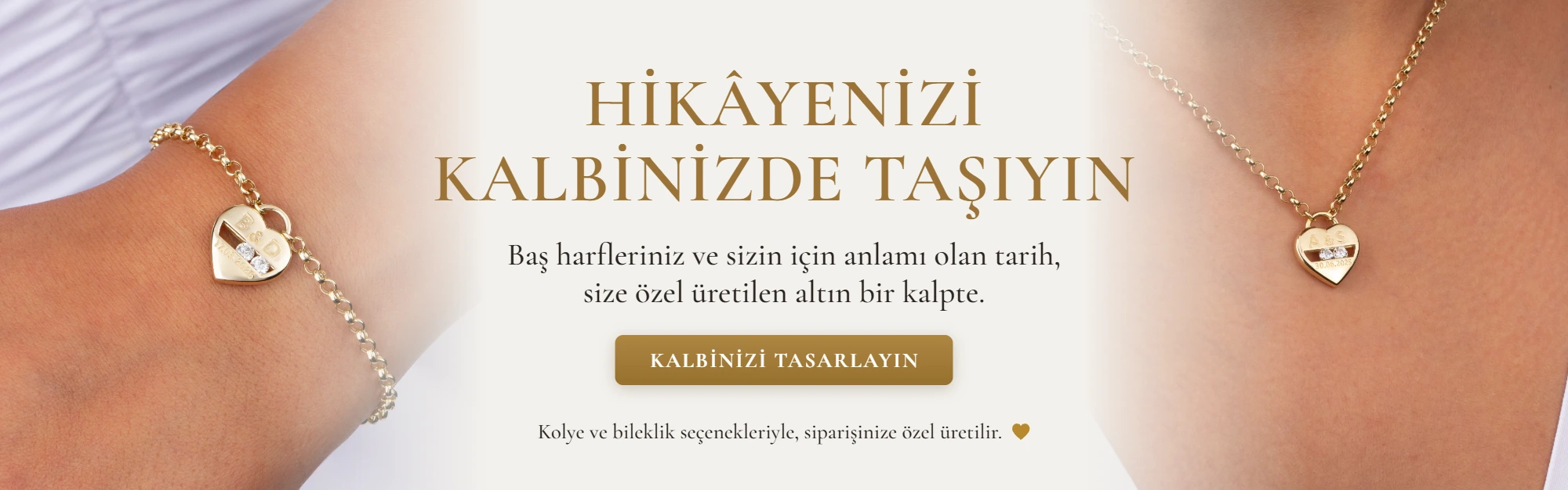 Hikâyenizi kalbinizde taşıyın: baş harfleriniz ve sizin için anlamı olan tarih, size özel üretilen altın bir kalpte – Kalbinizi tasarlayın